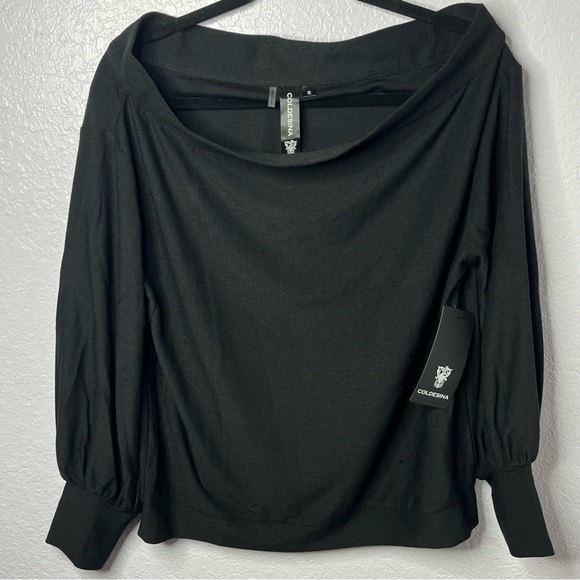 Coldesina Black Off The Shoulder Buttery Soft Stevie Top Sexy Sweater Small New! - Picture 1 of 8